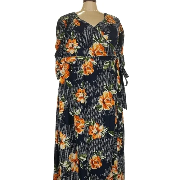 NWT Kiyonna Dress Meadow Dream Style Navy/Orange Floral 4x Maxi Wrap Dress Rare - Picture 5 of 7